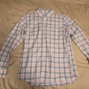 Uniqlo Broadcloth Mens Small Pink/Blue Plaid Button down long sleeve